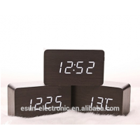 ESUN New WOODEN WOOD DESKTOP Alarm Clock Led Display,Battery/USB power Voice Sounds Control Digital clock for wholesale