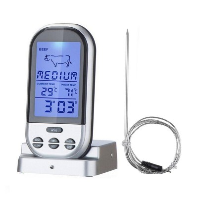 EN-2010 Wireless Remote Digital Cooking Meat Thermometer with Kitchen Countdown Timer and Stainless Steel Sensor Probe